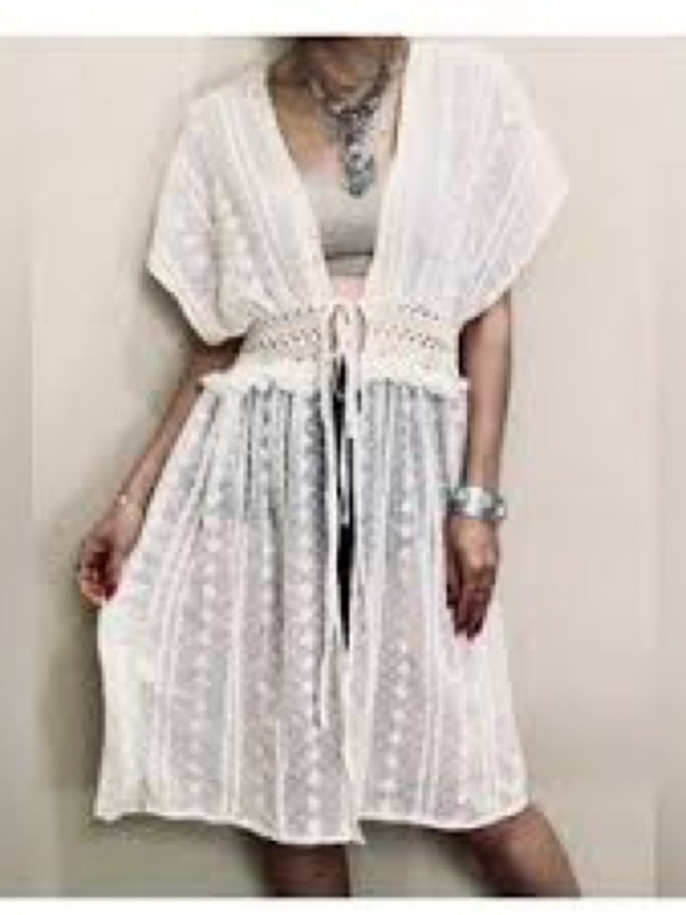 House of Harlow 1960 Boho Lace Duster Kimono Coverup Dress One Size